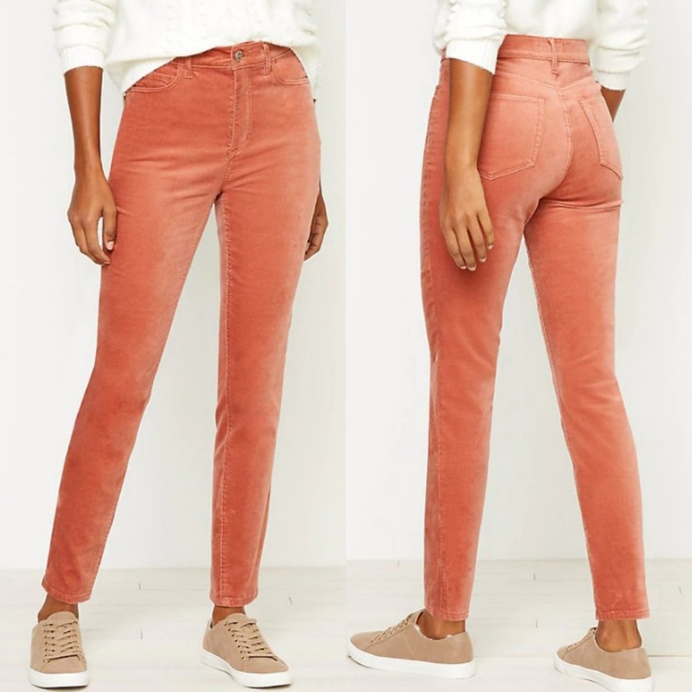 Loft High Rise Skinny Velvet Pants Peach New